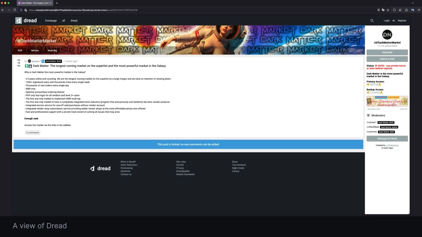 A generic view of Dread forum, the dark web's Reddit