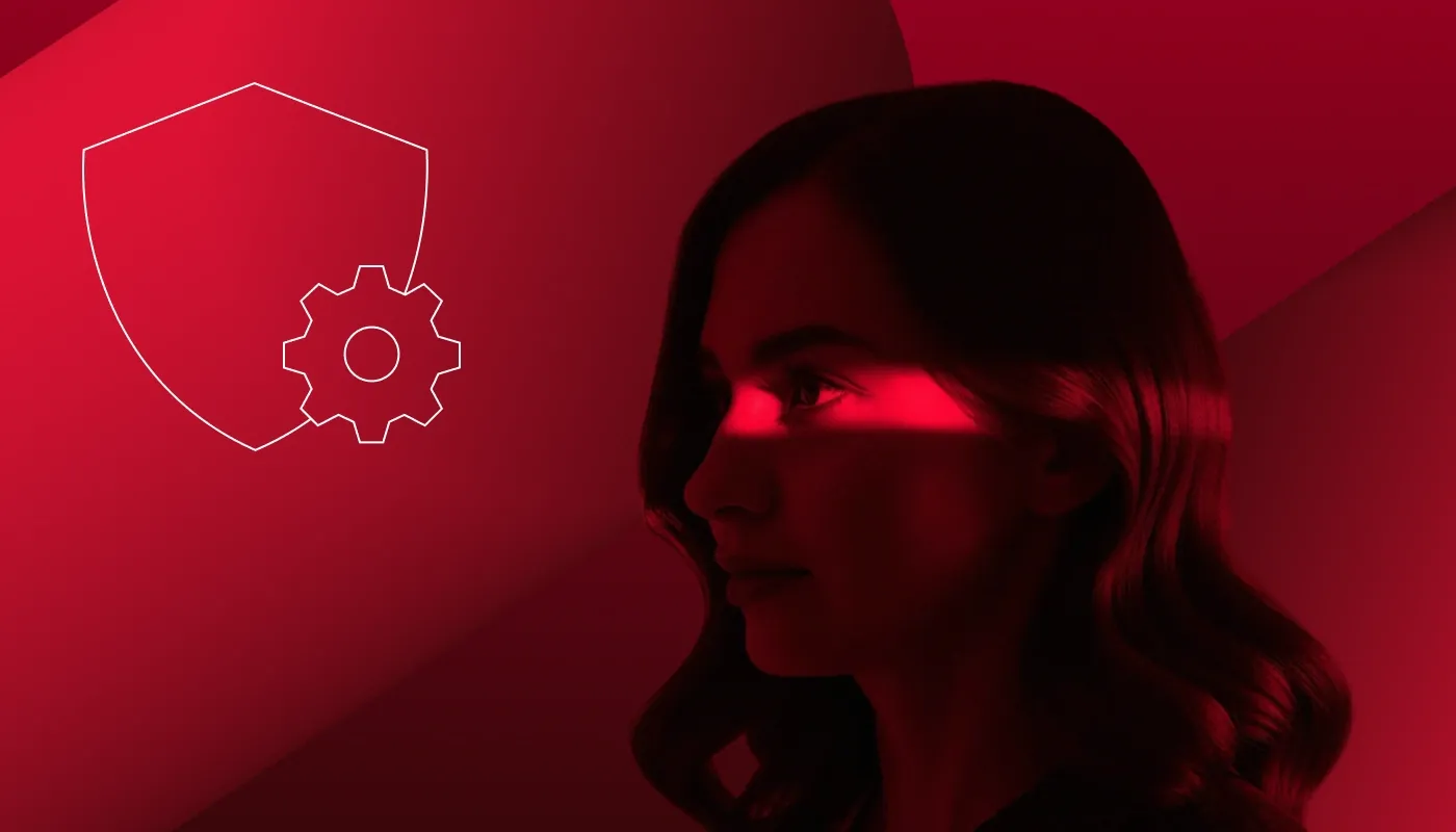 A woman's profile in red.