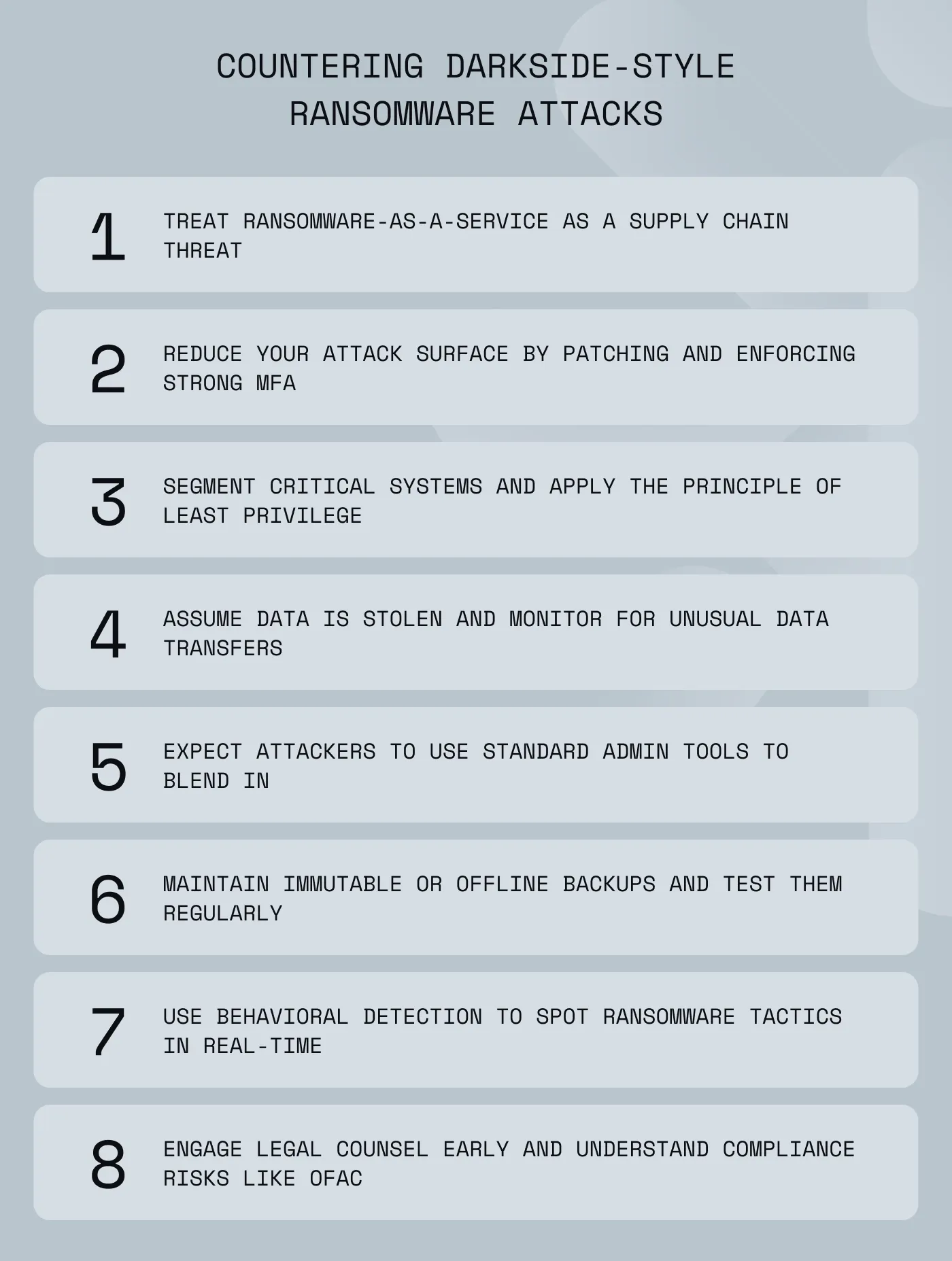 Image displaying a list of ways to counter dark side-style ransomware attacks
