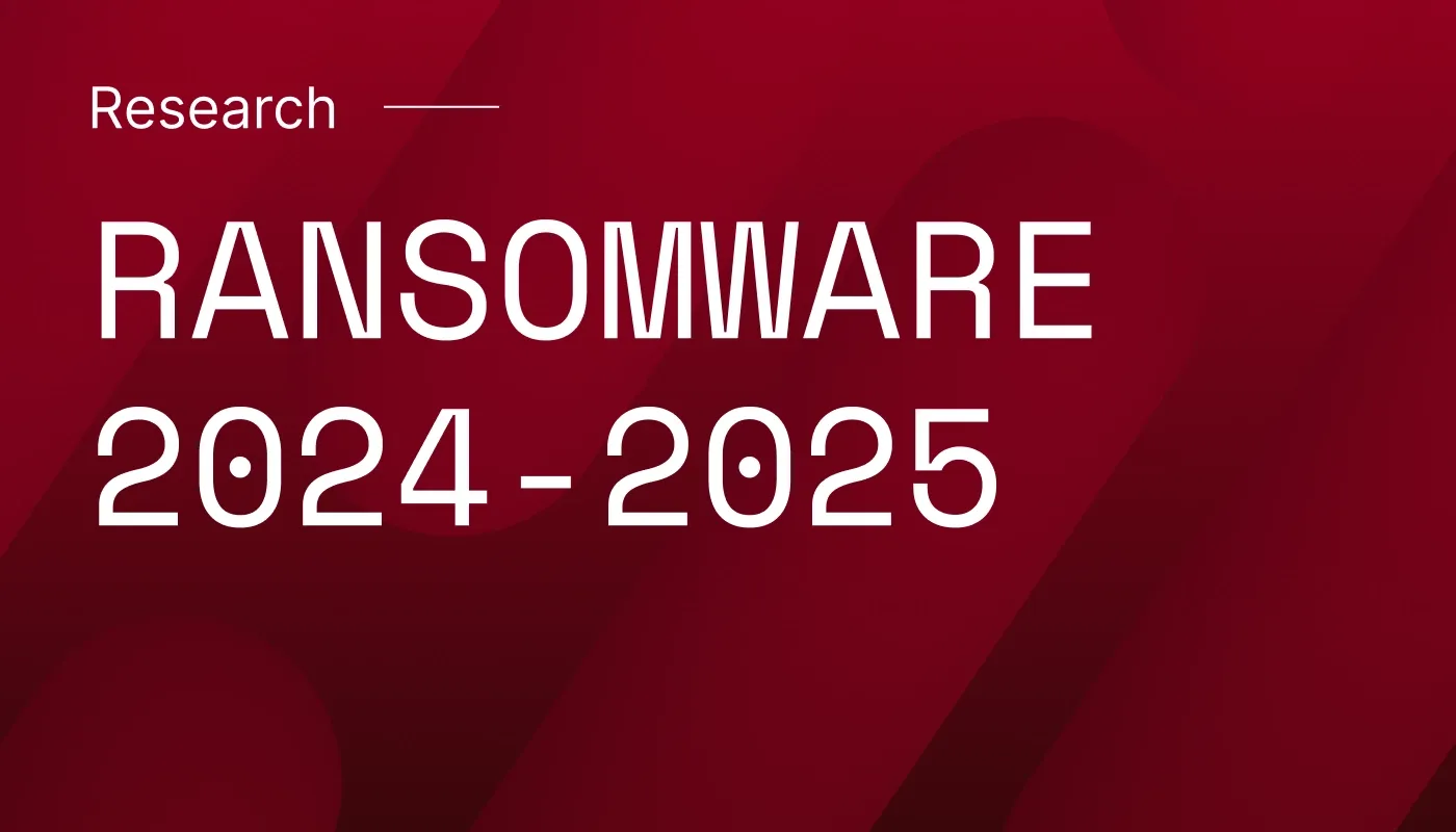 A cover image with branded red background saying research – ransomware 2024-2025
